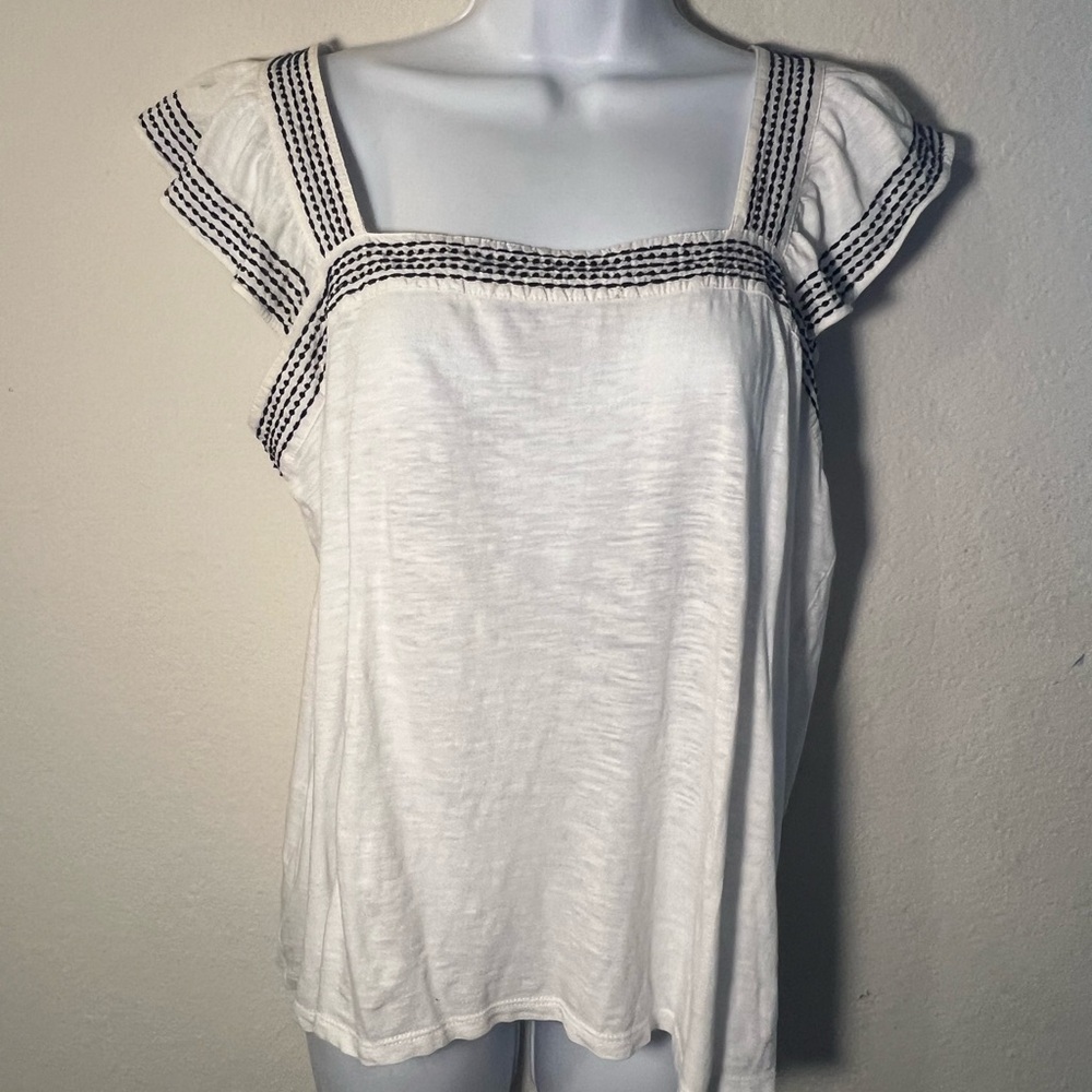 LOFT White Ruffled Cap Sleeve Blouse